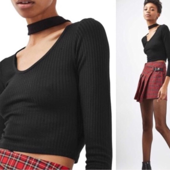 Topshop choker crop long sleeve top - Picture 4 of 7
